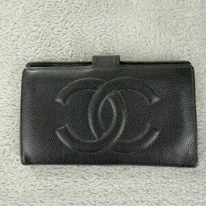 CHANEL CC Logo Grained Calfskin Leather Bifold Wallet Black